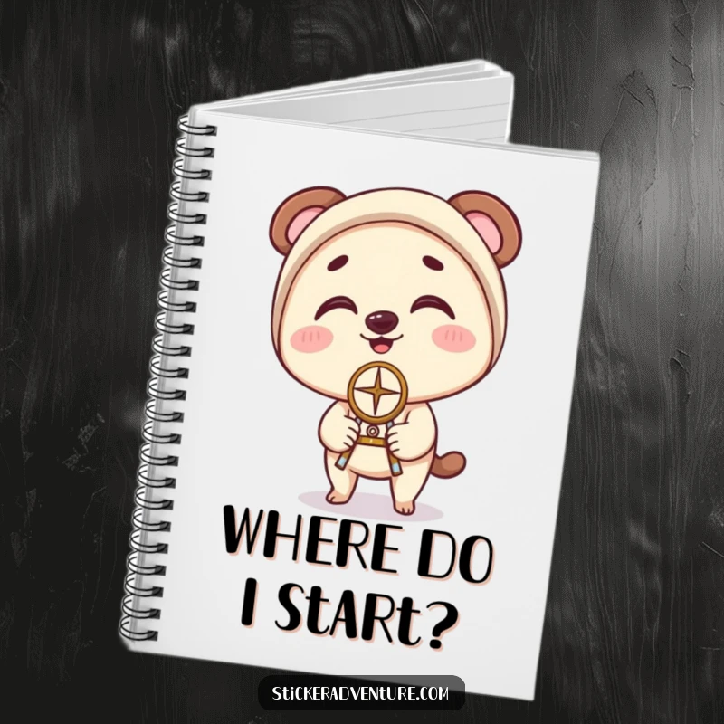 Funny Notebook: A character balances a compass on their nose with clumsy delight, inspiring creative thoughts and notes.