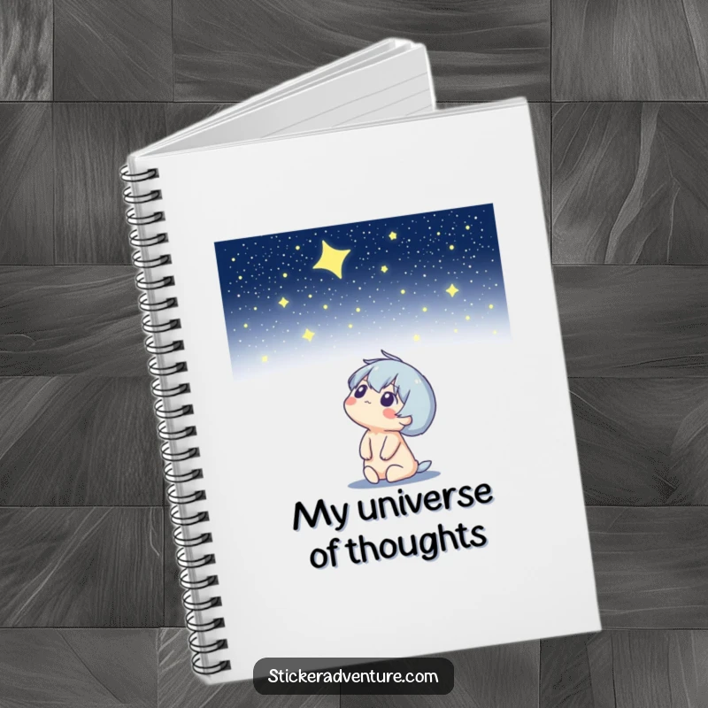 Funny notebook featuring a character looking up at a starry night sky, ideal for capturing celestial and humorous thoughts.