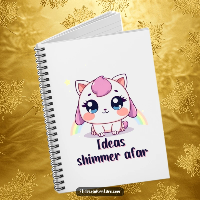 Funny notebook with a sweet creature observing a rainbow, perfect for writing down funny thoughts and dreams.