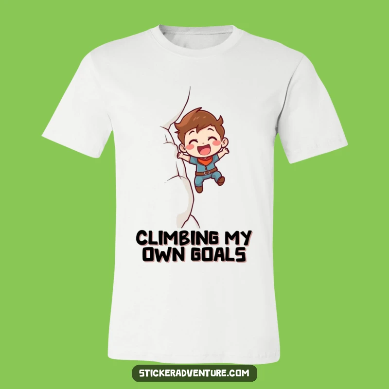 Funny Cliff Scaling T-Shirt: Determined Character's Triumph, Awesome Funny Gift!