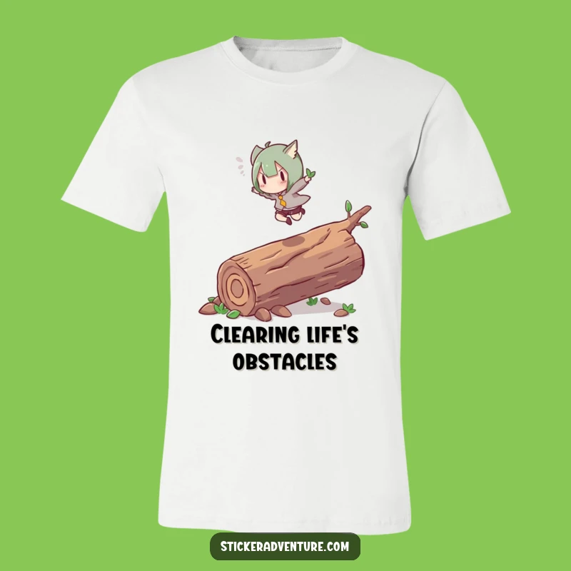 Funny Energetic Leap T-Shirt: Graceful Character Log Jump Tee