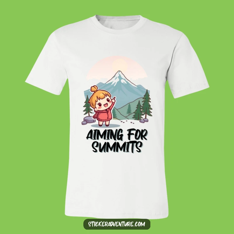 Funny Explorer T-Shirt - Cute Character Pointing to Mountains Gift