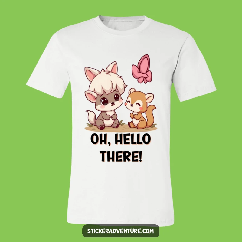 Funny Surprise Encounter T-Shirt: Playful Character Meets Shy Creature, Awesome Funny Gift