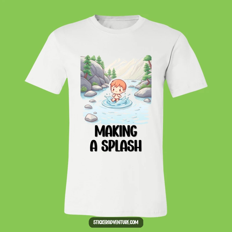 Funny Splashing Figure T-Shirt: Charming Mountain Stream Adventure