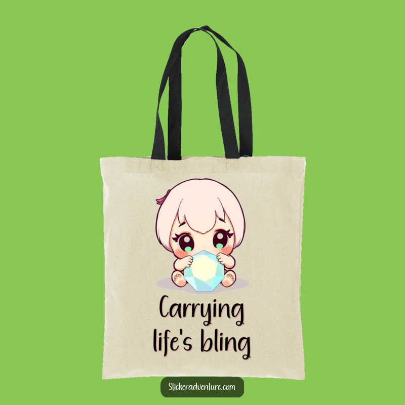 Funny Gem Discovery Tote Bag: Wide-Eyed Character Sparkle, Handy Funny Gift